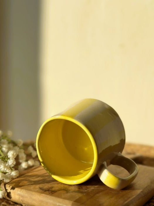 Ceramic Pastel Yellow Stripe Coffee Cup - 220 ml