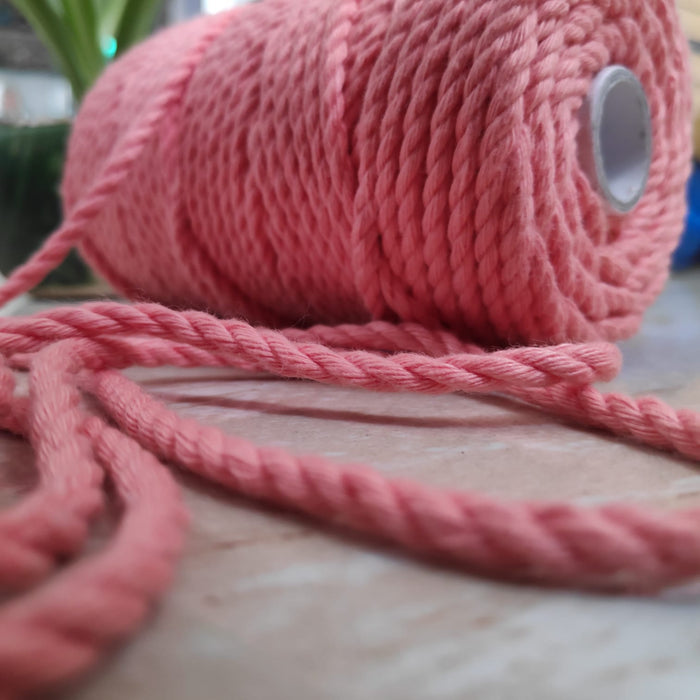 Twisted 3Mm, 3 Ply Cotton Macrame Cord (Peach) 100 Mtrs