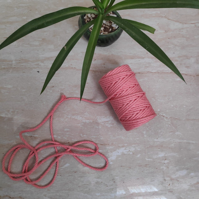 Twisted 3Mm, 3 Ply Cotton Macrame Cord (Peach) 100 Mtrs