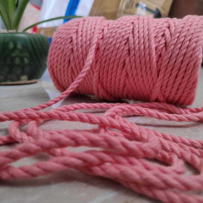 Twisted 3Mm, 3 Ply Cotton Macrame Cord (Peach) 100 Mtrs