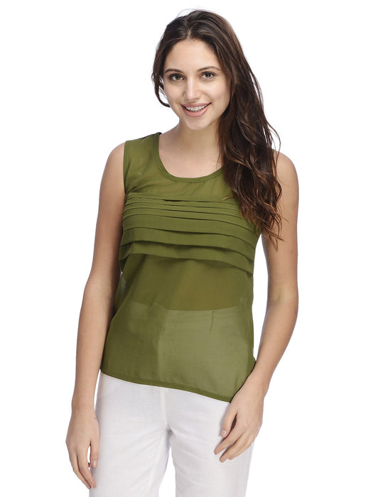 Olive Pleated Front Top