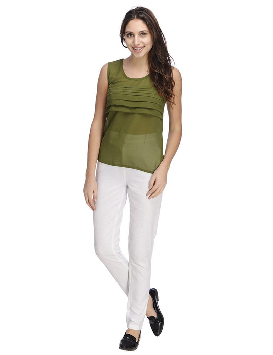 Olive Pleated Front Top