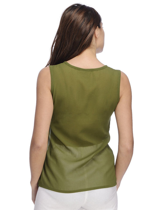 Olive Pleated Front Top