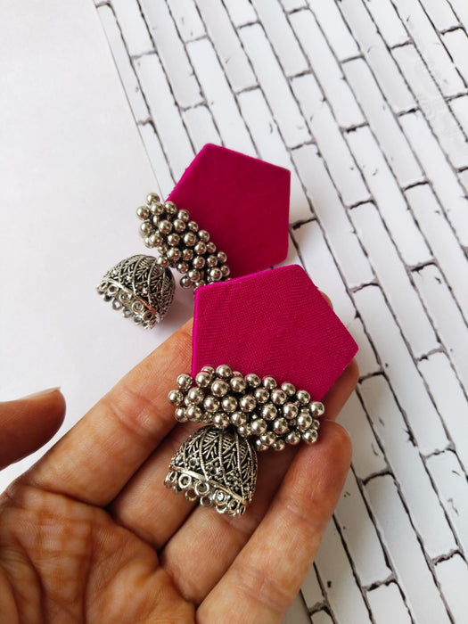 Pink Mini Jhumka With Silver Ghungroo