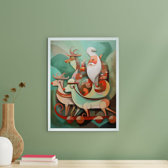 Santa with Reindeer Canvas Wall Art Decor