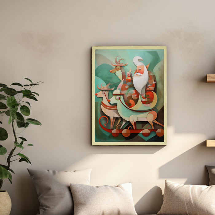 Santa with Reindeer Canvas Wall Art Decor