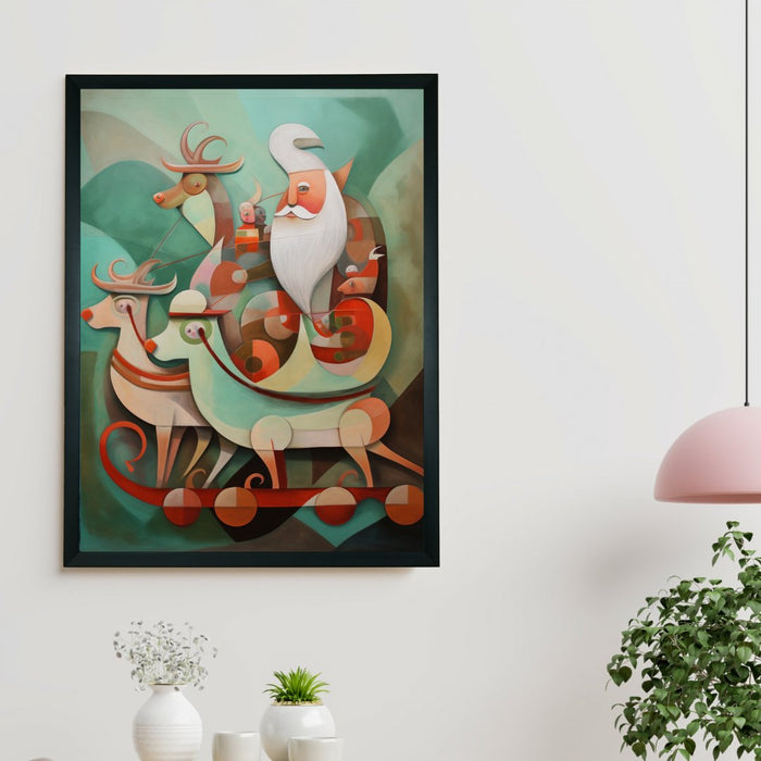 Santa with Reindeer Canvas Wall Art Decor