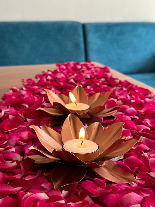 Rose Gold Lotus Tealight Holder Set Of 2