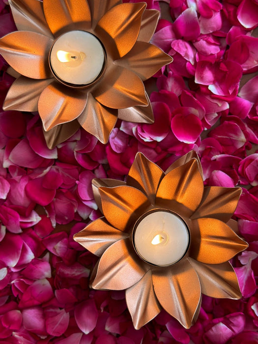 Rose Gold Lotus Tealight Holder Set Of 2