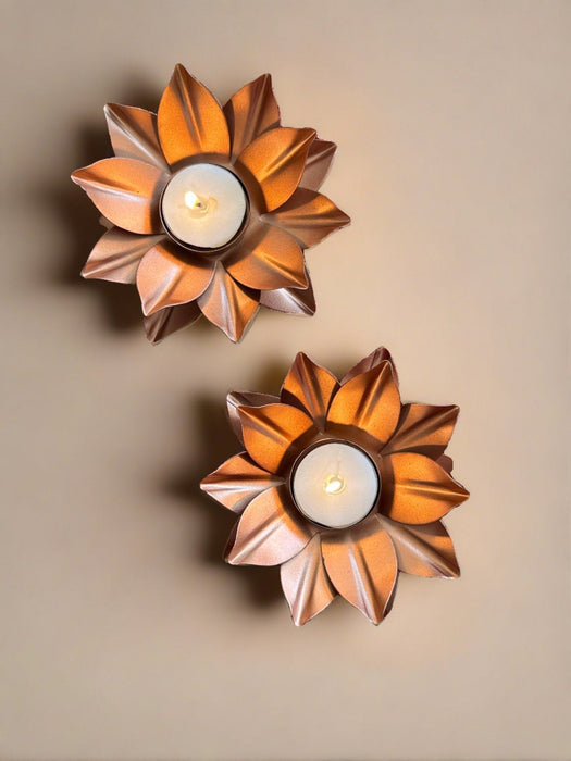 Rose Gold Lotus Tealight Holder Set Of 2