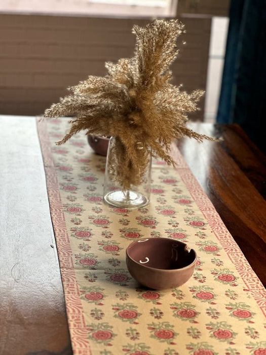 Roses Hand Block Printed Table Runner