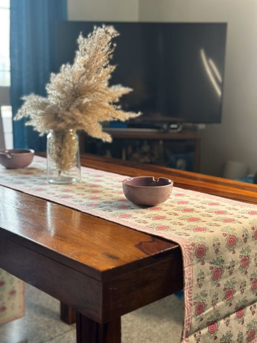 Roses Hand Block Printed Table Runner