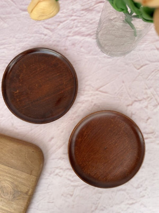 Wooden Rosewood Finish Side Plates (Set Of 2)