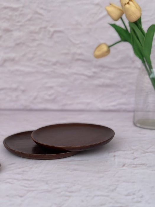 Wooden Rosewood Finish Side Plates (Set Of 2)