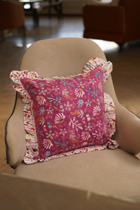 Ruffles Purple Floral Cushion Cover