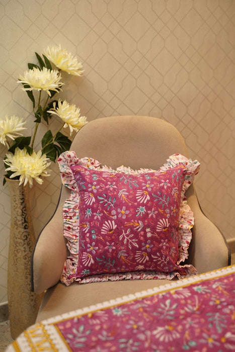 Ruffles Purple Floral Cushion Cover