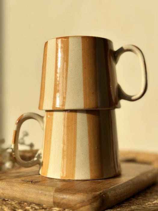 Ceramic Sandy Brown Stripe Coffee Cup - 220 ml