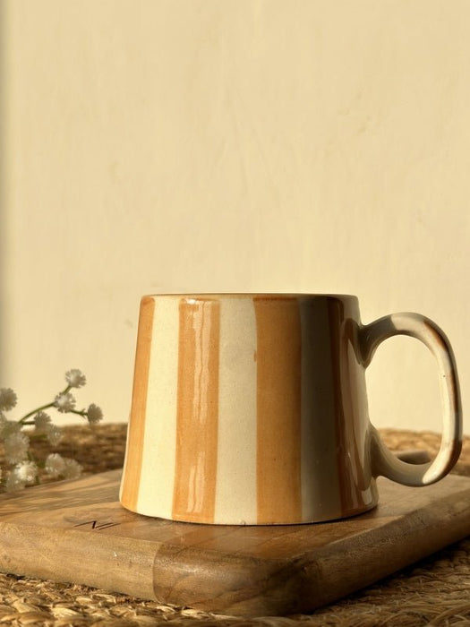 Ceramic Sandy Brown Stripe Coffee Cup - 220 ml