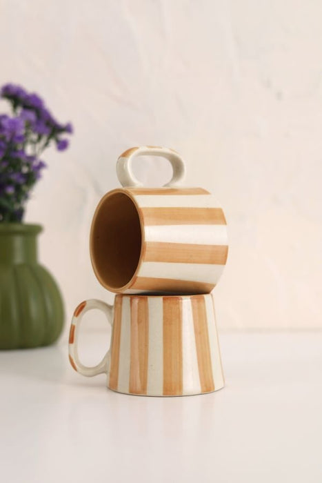 Ceramic Sandy Brown Stripe Coffee Cup - 220 ml