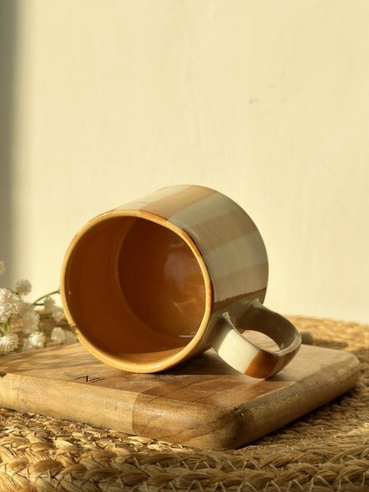 Ceramic Sandy Brown Stripe Coffee Cup - 220 ml