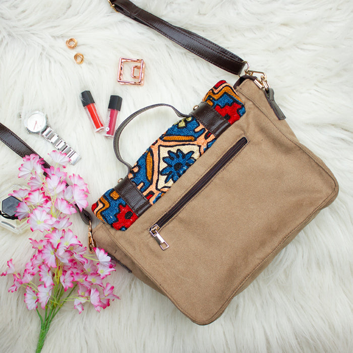 Nakashi Hand Embroidery Suede Satchel Sling Bag