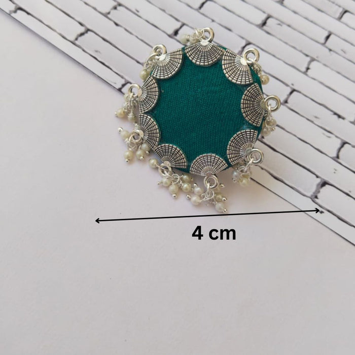 Sea Green and silver fabric adjustable finger ring