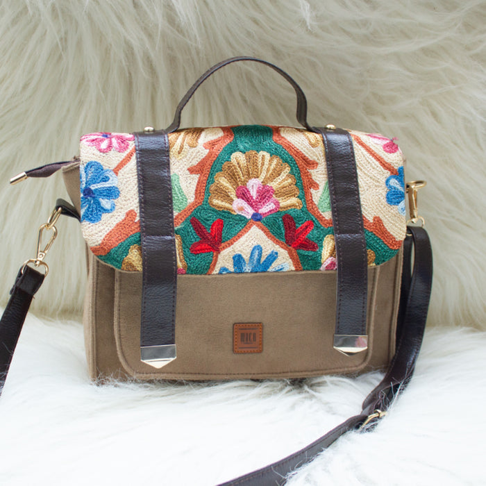 Silica Hand Embroidery Suede Satchel Sling Bag