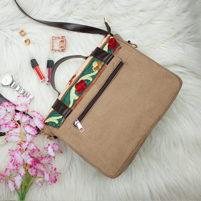 Silica Hand Embroidery Suede Satchel Sling Bag