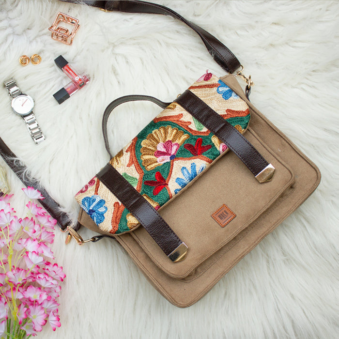 Silica Hand Embroidery Suede Satchel Sling Bag