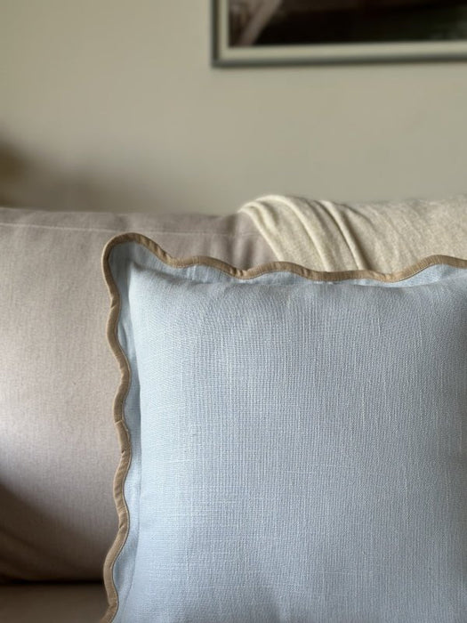 Sky Blue Scalloped Cushion Cover