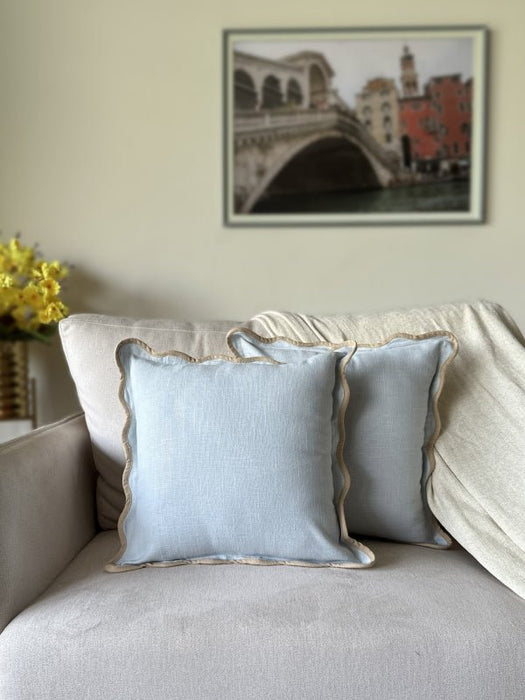 Sky Blue Scalloped Cushion Cover