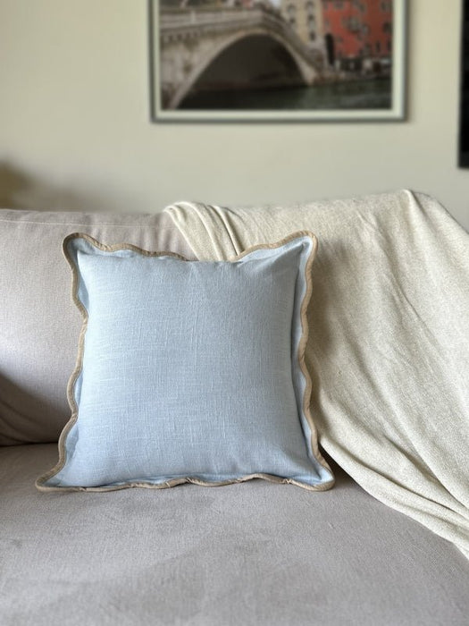 Sky Blue Scalloped Cushion Cover