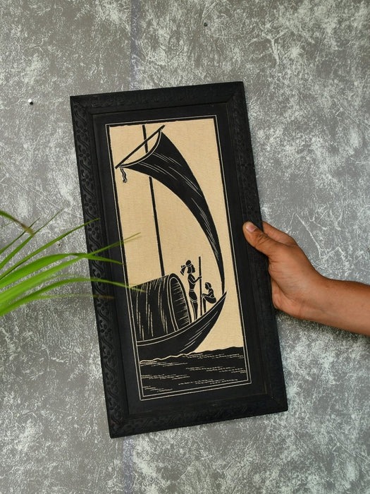 Hand carved ceramic sail boat wall art