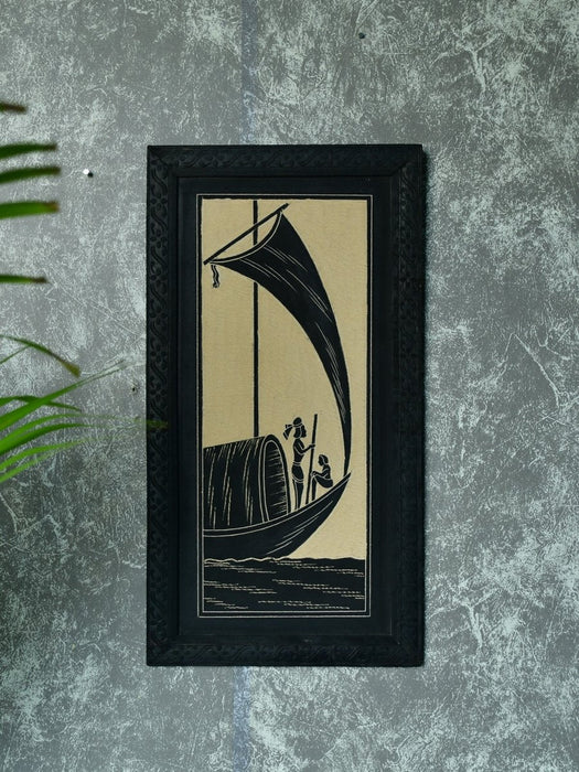 Hand carved ceramic sail boat wall art