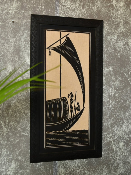 Hand carved ceramic sail boat wall art