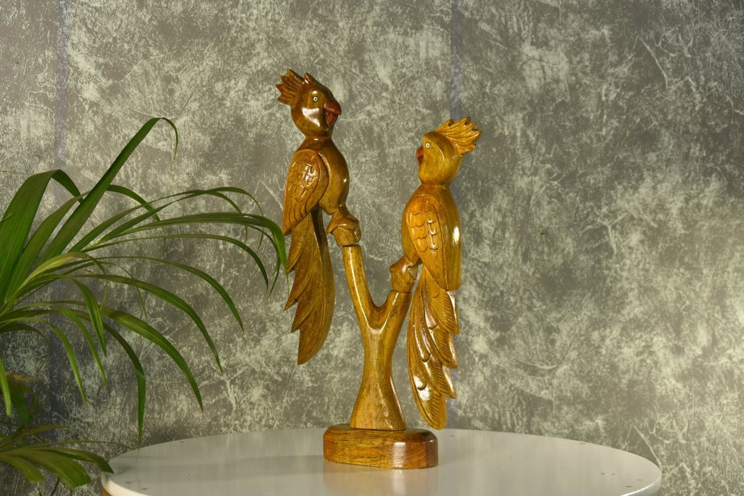 Hand Carved Wooden Parrot Set