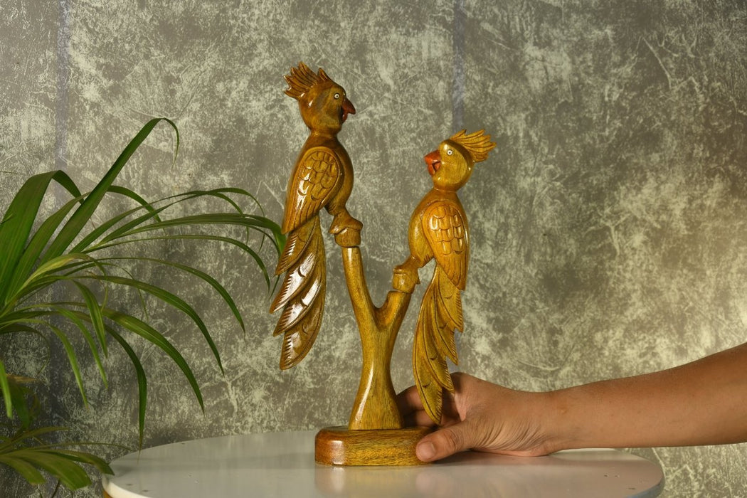 Hand Carved Wooden Parrot Set