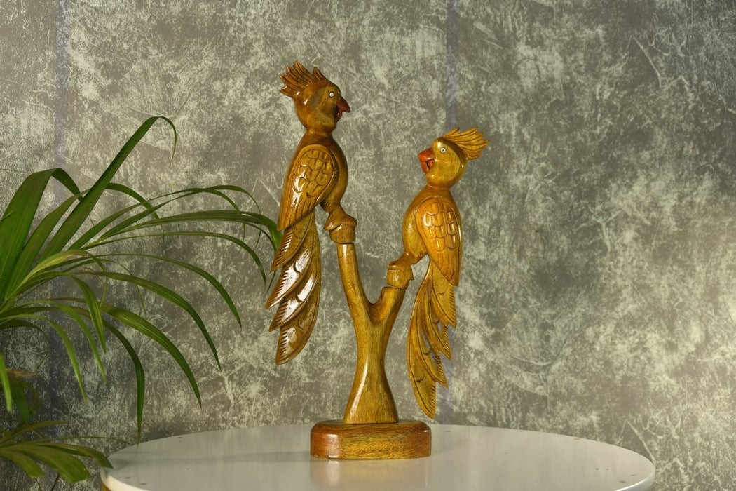 Hand Carved Wooden Parrot Set
