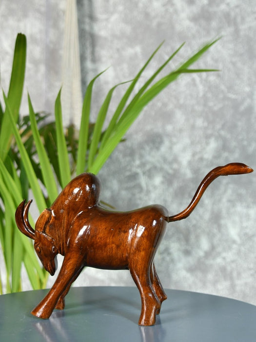 Handcarved wooden large bull