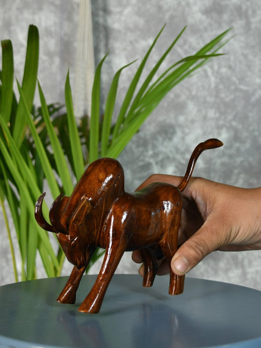 Handcarved wooden large bull