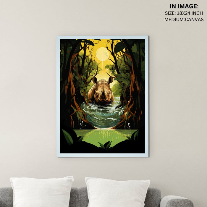 Artisan Rhino Wall Print: Canvas Home Decor Masterpiece with Frame.