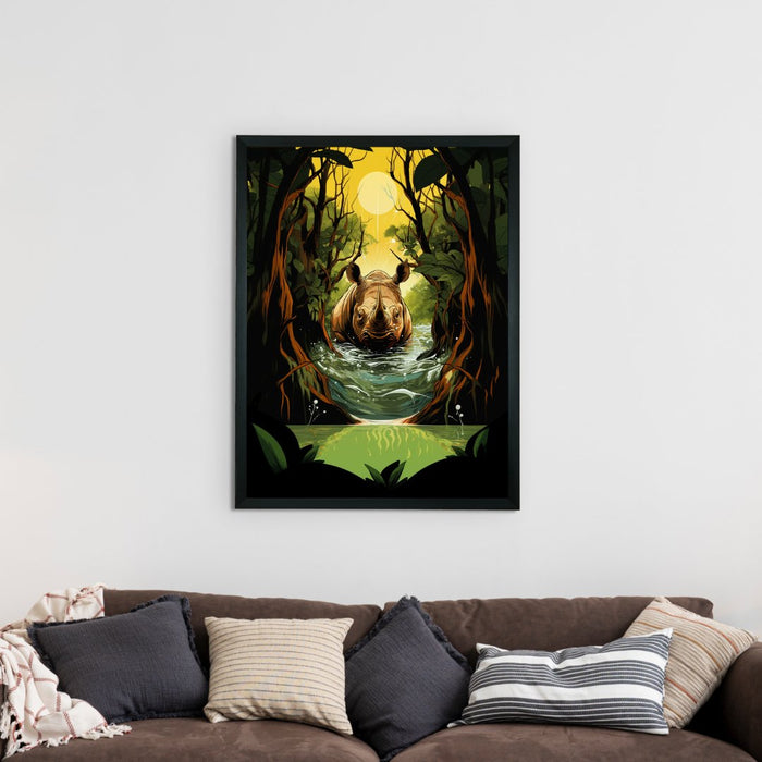 Artisan Rhino Wall Print: Canvas Home Decor Masterpiece with Frame.