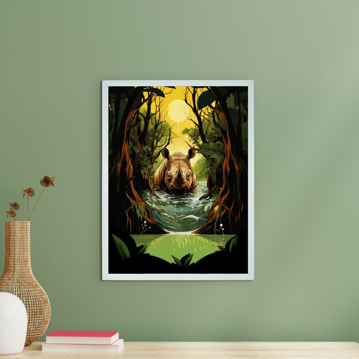 Artisan Rhino Wall Print: Canvas Home Decor Masterpiece with Frame.