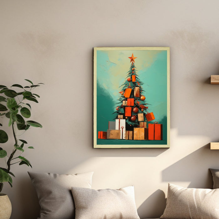 Star-Topped Tree: Artisan Canvas Wall Decor for Home Ambiance