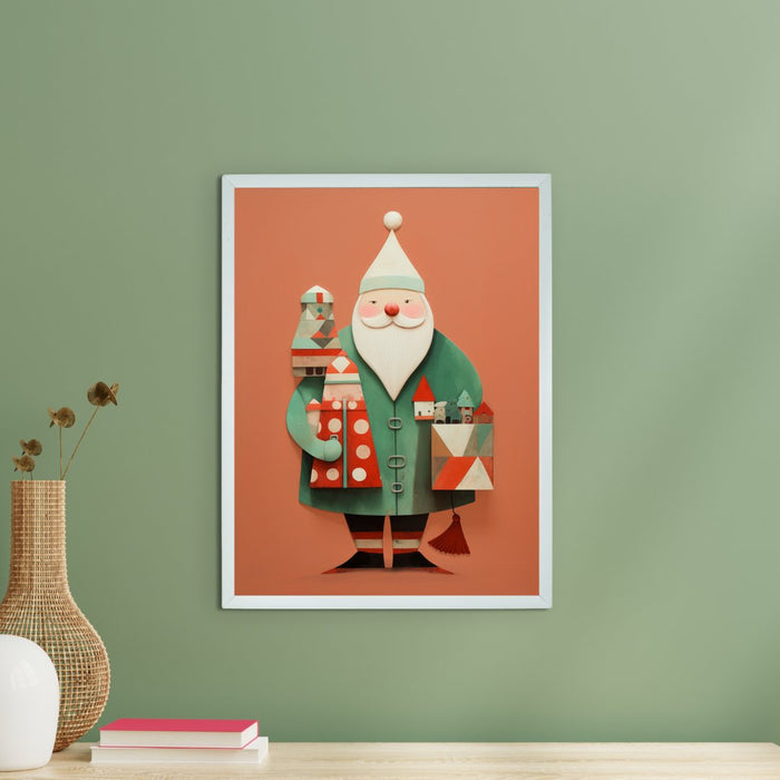 Green Santa Canvas: Festive Home Decor with Gift-Inspired Artistry