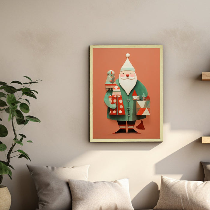 Green Santa Canvas: Festive Home Decor with Gift-Inspired Artistry