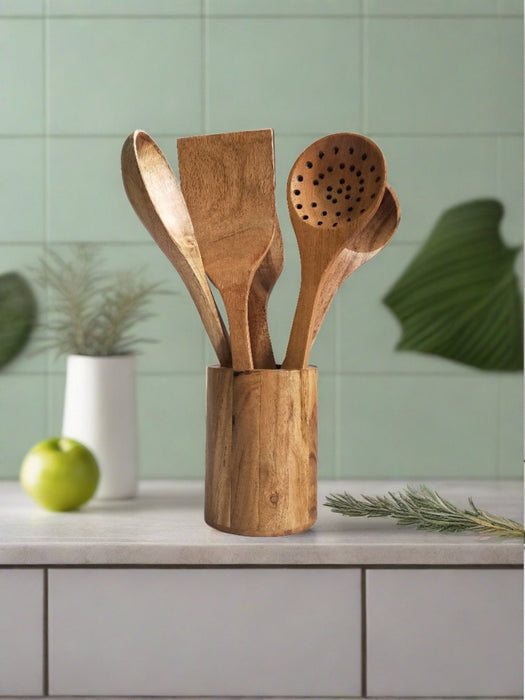 Spoon & Ladle Set Of 5 With Holder