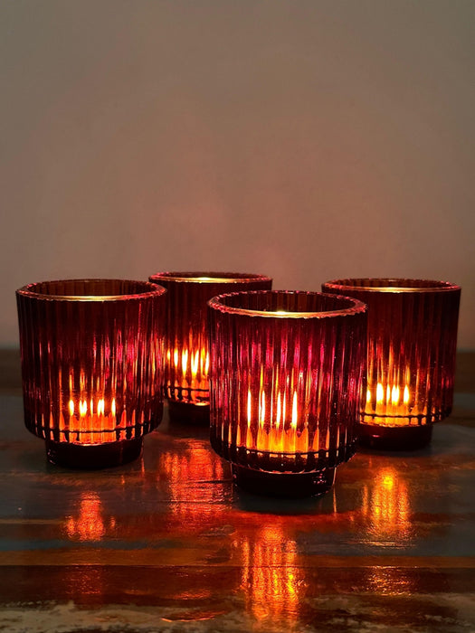 Toasted Walnut Fluted Glass Tealight Candle Holder