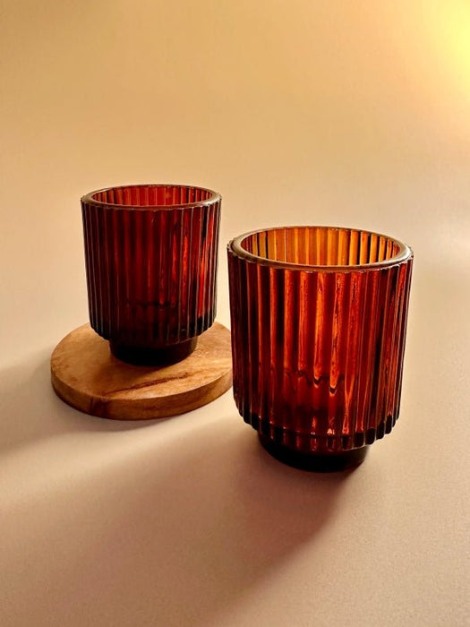 Toasted Walnut Fluted Glass Tealight Candle Holder