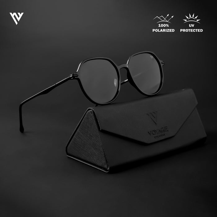 Voyage Exclusive Shine Black Polarized Round Sunglasses for Men & Women - PMG4297